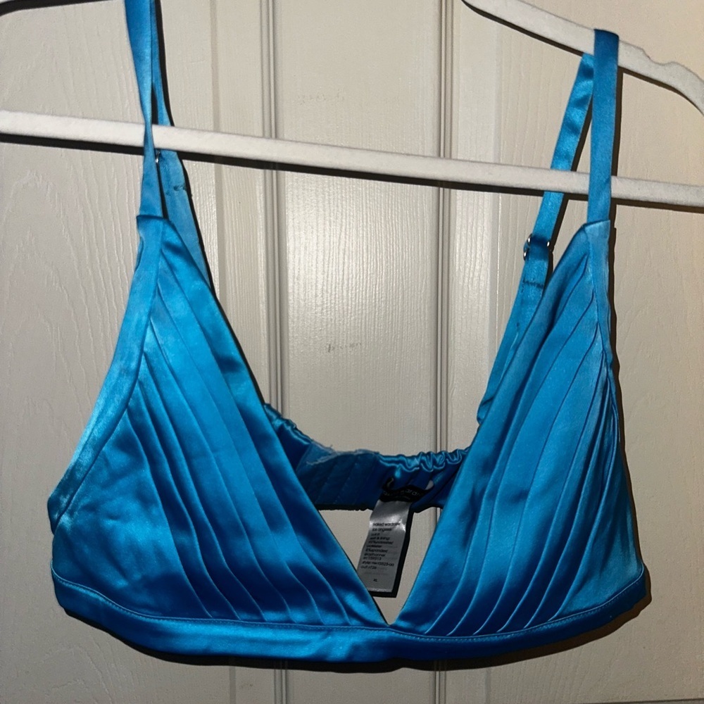 Naked Wardrobe Vibrant Blue silky pleated bralette Bra XL party festival